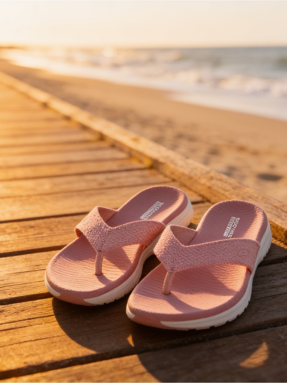 🍉 Skechers Pink Textured Foam Thong Sandals for Women
